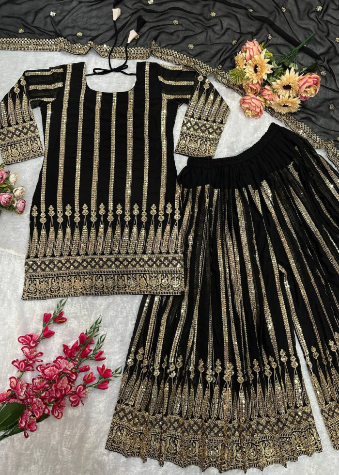 Designer 3 Piece Ready To Wear Partywear Suit Fox Georgette With Embroidery